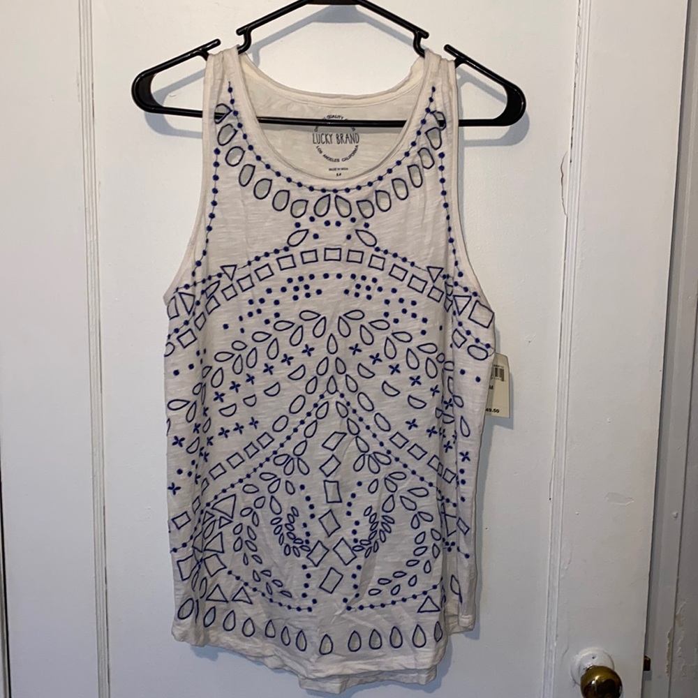 Lucky Brand cutout and embroidered geometrical tank top - Picture 1 of 7